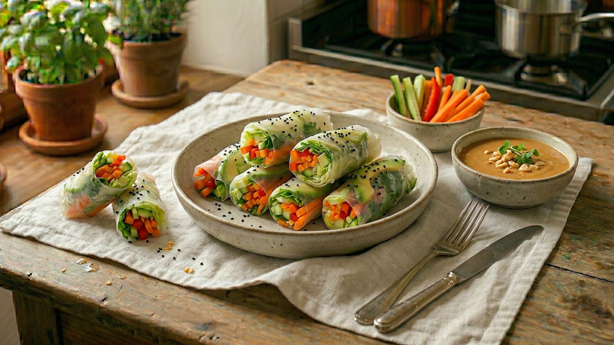 Rezeptbild für Sommerrollen mit Erdnusssoße