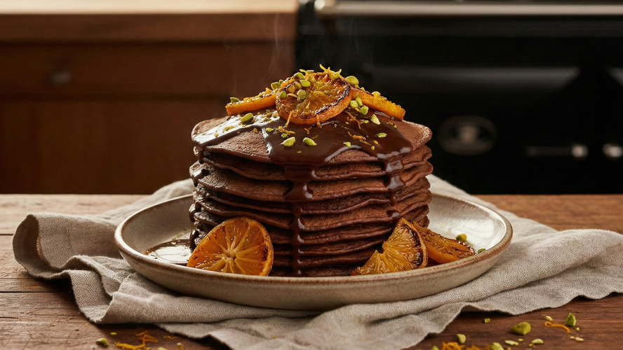 Rezeptbild für Schoko-Pancakes mit Orangen