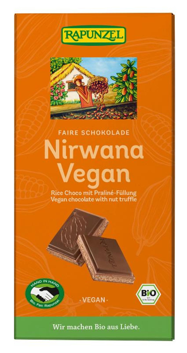 Produktfoto zu Nirwana Vegan Tafelschokolade mit Praliné-Füllung 100g