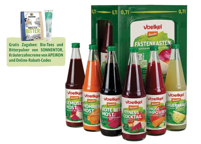 Produktfoto zu Fastenkasten: 6 Flaschen verschiedene Säfte