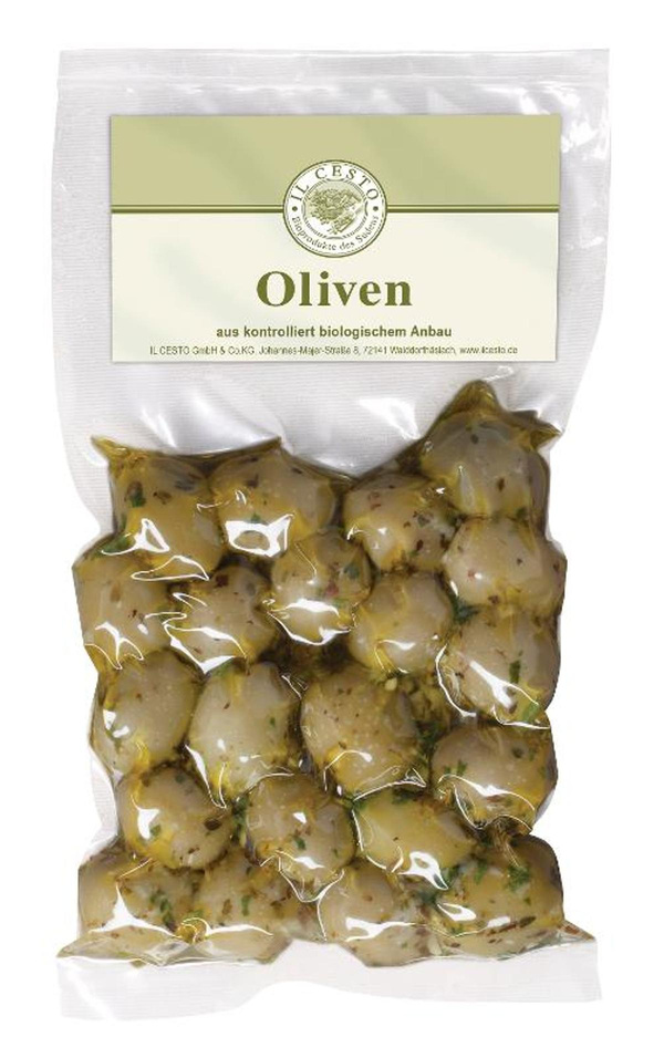 Produktfoto zu Griech. Oliven grün o Stein, mariniert, ohne Knoblauch 175g