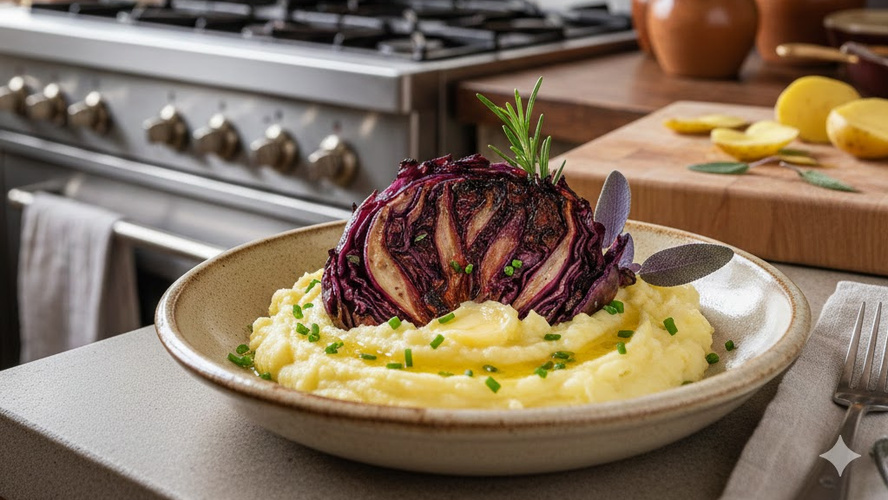 Rezeptbild für Rotkohl-Steak auf Kartoffelpürree