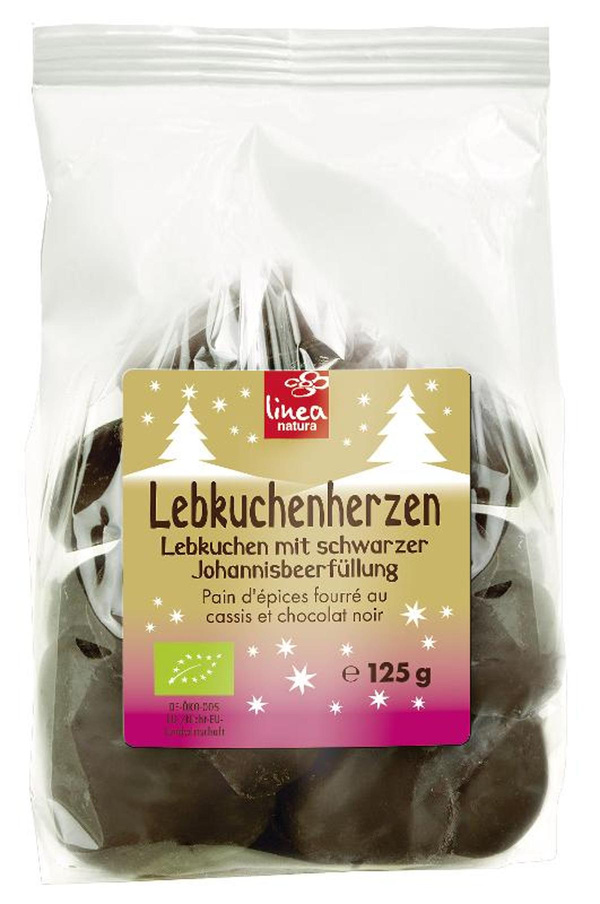 Produktfoto zu Lebkuchenherzen Zartbitter mit Johannisbeerfüllung 125g
