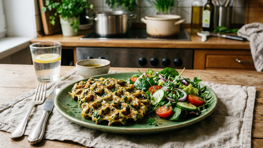 Rezeptbild für Spinat-Waffeln mit grünem Salat