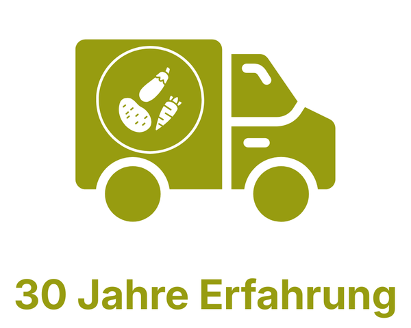 KI generiert: Grüner Lieferwagen mit Gemüse-Symbol und Text "30 Jahre Erfahrung".