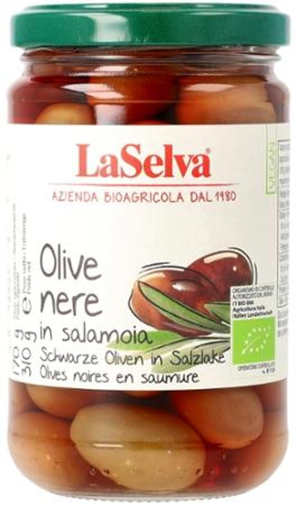 Produktfoto zu Schwarze Oliven mit Stein in Salzlake 310g