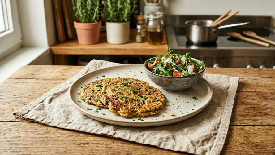 Rezeptbild für Kräuter-Linsen-Pfannkuchen mit Salat