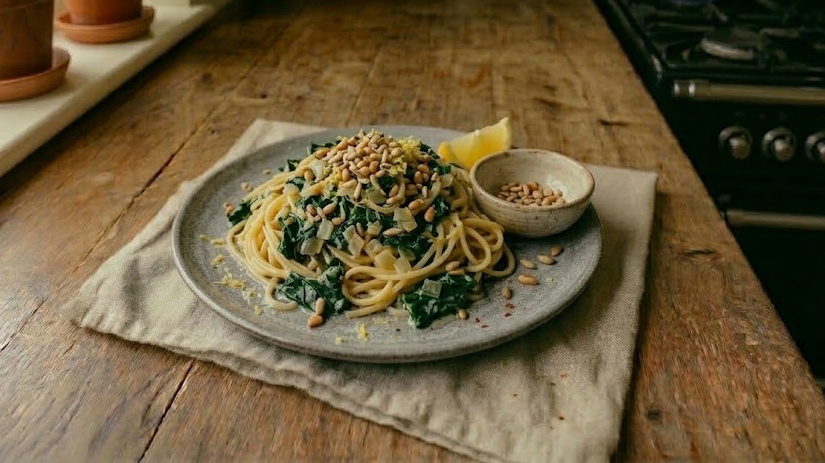 Rezeptbild für Mangold-Pasta mit Zitrone One Pot