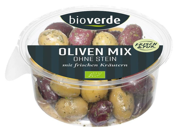 Produktfoto zu Oliven Mix mit frischen Kräutern entsteint 150g