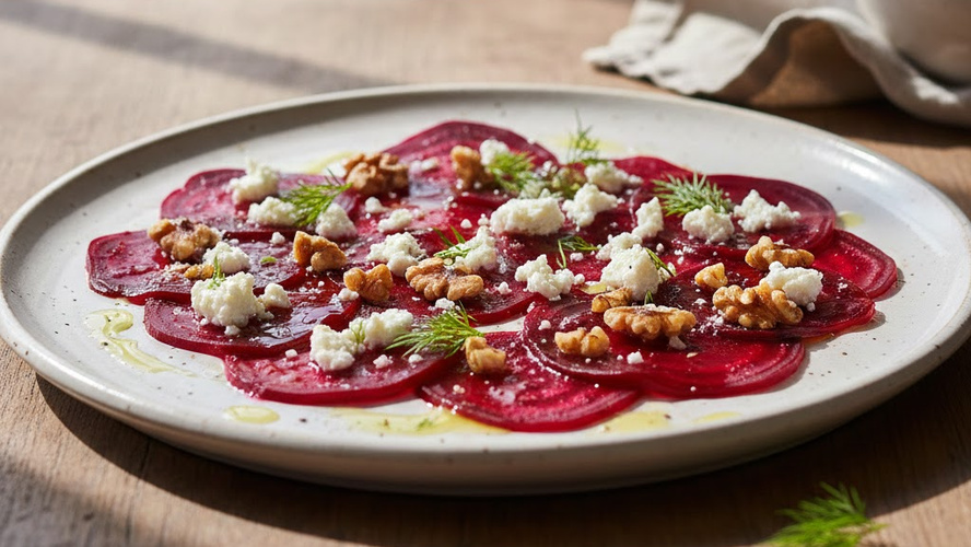 Rezeptbild für Rote-Bete-Carpaccio mit Walnüssen und Feta