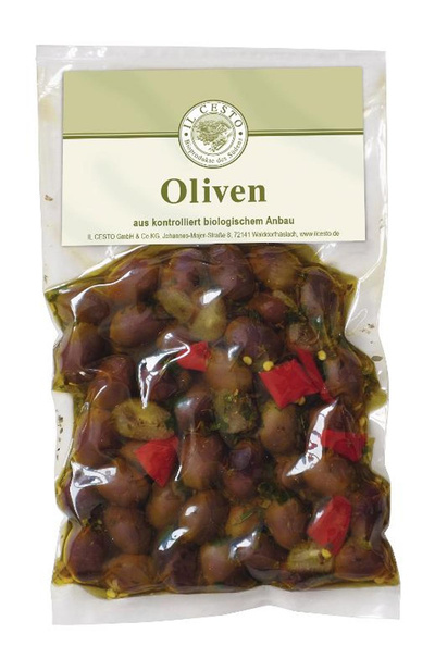 Produktfoto zu Ital. Leccino Oliven oh. Stein pikant mariniert 175g