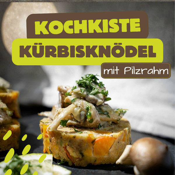 KI generiert: Schüssel mit mediterranem Kartoffelsalat. Text: "KOCHKISTE KARTOFFELSALAT mediterran".