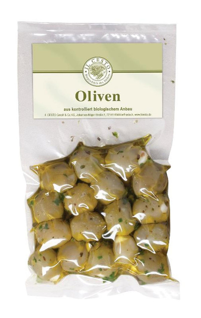 Produktfoto zu Griechische Oliven mit Knoblauch gefüllt und mariniert 175g