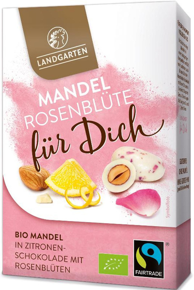 Produktfoto zu Mandel-Praline in Zitronen-Schokolade mit Rosenblüten 90g