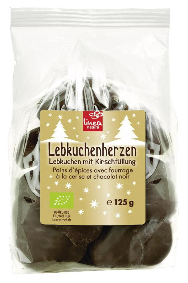 Produktfoto zu Lebkuchenherzen Zartbitter mit Kirschfüllung 125 g