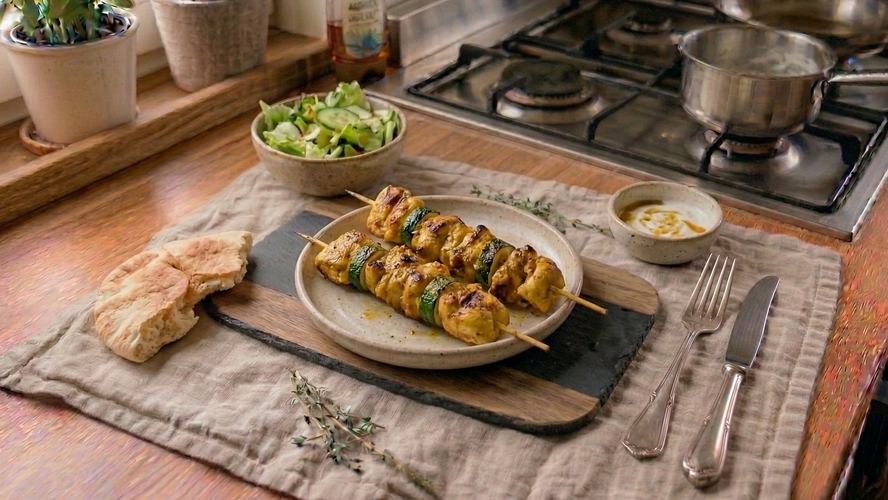 Rezeptbild für Curry-Grillspieße mit Zucchini