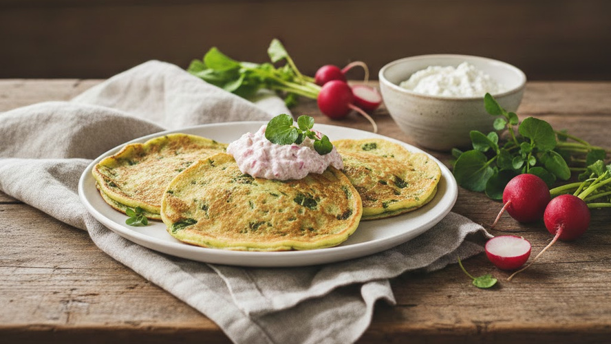 Rezeptbild für Kresse Pfannkuchen mit Dip