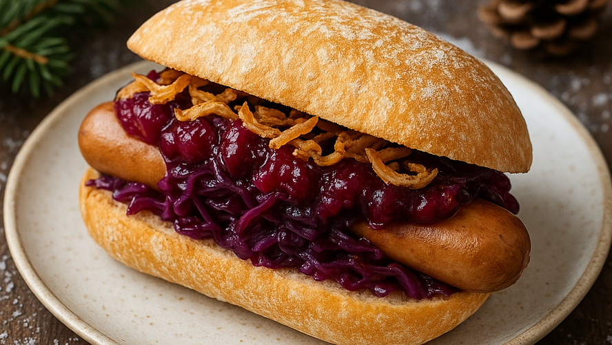 Rezeptbild für Winterlicher Bratwurst-Hotdog im Brötchen
