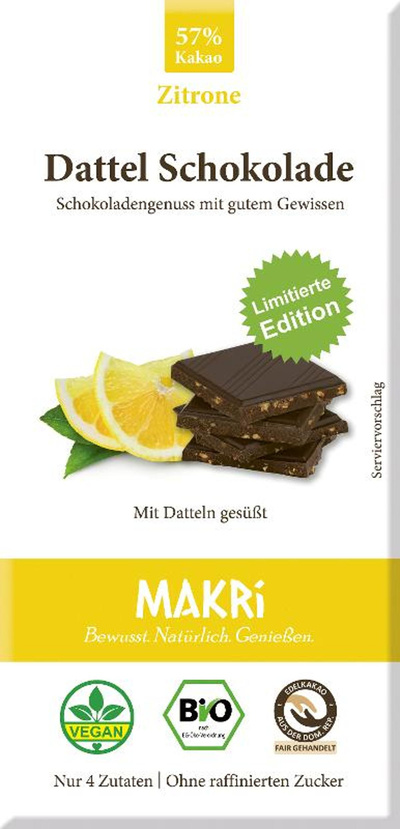 Produktfoto zu Dattel Schokolade Zitrone 57% 85g