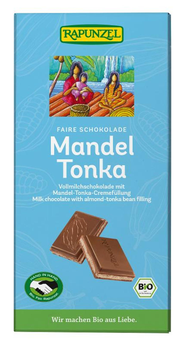 Produktfoto zu Vollmilchschokolade mit Mandel-Tonka-Cremefüllung 100g