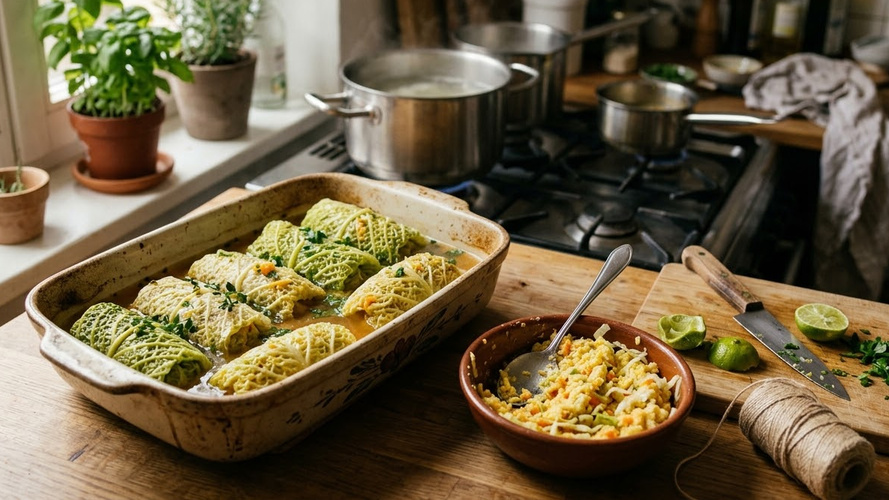 Rezeptbild für Wirsingrouladen gefüllt mit Polenta