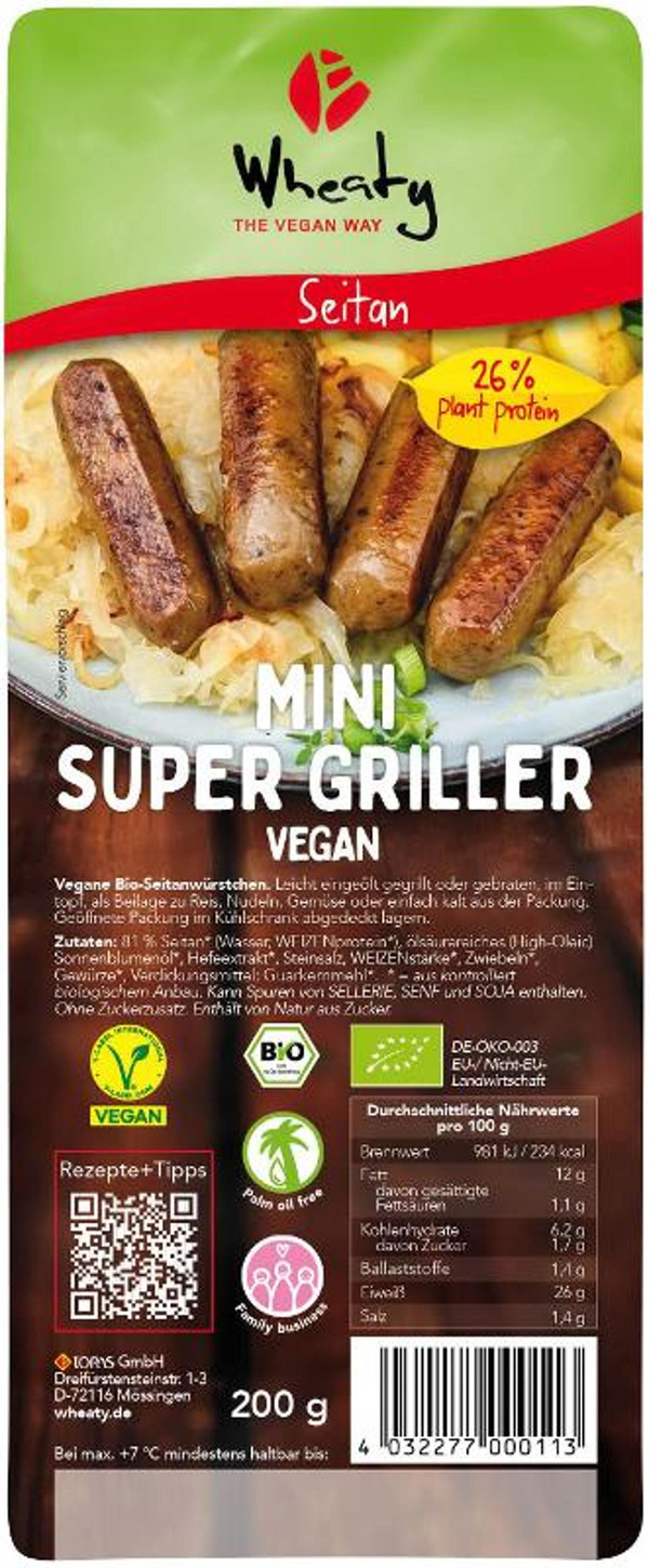 Produktfoto zu Wheaty Mini Super Griller vegan 200 g